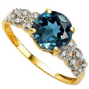 ELEGANT ! 2.00 CT LONDON BLUE TOPAZ & DIAMOND 10KT SOLID GOLD RING