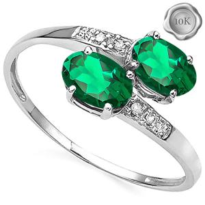 BEAUTIFUL ! 1.00 CT EUROPEAN EMERALD & GENUINE DIAMOND 10KT SOLID GOLD RING