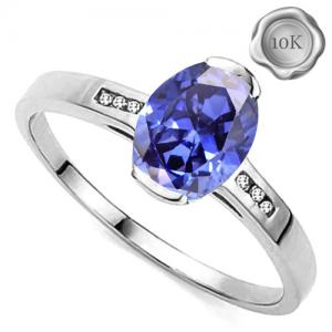 VS CLARITY ! 1.00 CT LAB TANZANITE & GENUINE DIAMOND 10KT SOLID GOLD RING