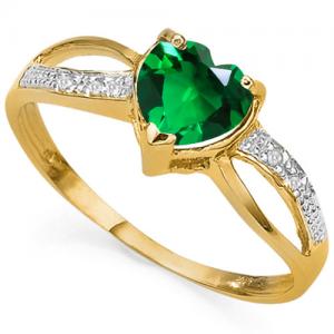 GLAMOROUS ! 1/2 CT EUROPEAN EMERALD & GENUINE DIAMOND 10KT SOLID GOLD RING