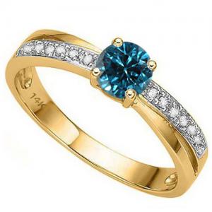 VS CLARITY ! 2/5 CT BLUE DIAMOND & GENUINE DIAMOND SOLITAIRE 10KT SOLID GOLD ENGAGEMENT RING