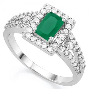 CHARMING ! CREATED EMERALD & CREATED DIAMOND 18K GOLD PLATED GERMAN SILVER RING