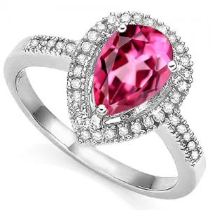 AWESOME ! 2.20 CT IMPERIAL PINK TOPAZ & 1/5 CT GENUINE DIAMOND 10KT SOLID GOLD RING