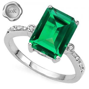 STUNNING ! 2.35 CT EUROPEAN EMERALD & GENUINE DIAMOND 10KT SOLID GOLD RING