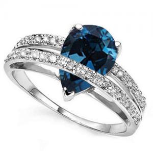 LUXURIANT ! 1.75 CT LONDON BLUE TOPAZ & GENUINE DIAMOND 10KT SOLID GOLD RING