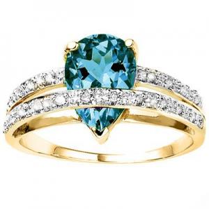 BEAUTEOUS ! 1.68 CT LONDON BLUE TOPAZ & 1/5 CT DIAMOND 10KT SOLID GOLD RING