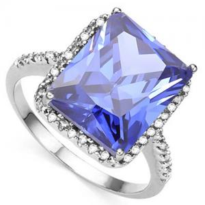 ELEGANT ! 5.20 CT LAB TANZANITE & GENUINE DIAMOND 10KT SOLID GOLD RING