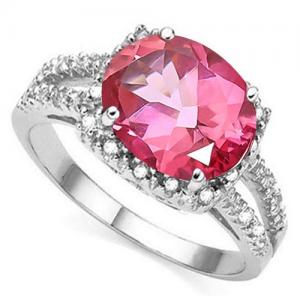 VS CLARITY ! 3.00 CT IMOERIAL PINK TOPAZ & 1/5 CT GENUINE DIAMOND 10KT SOLID GOLD RING