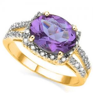 2.00 CT AMETHYST & 1/5 CT GENUINE DIAMOND 10KT SOLID GOLD RING