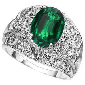 ELEGANT ! 2.50 CT LAB GROWN COLOMBIAN EMERALD & 4/5 CT GENUINE DIAMOND 14KT SOLID GOLD RING