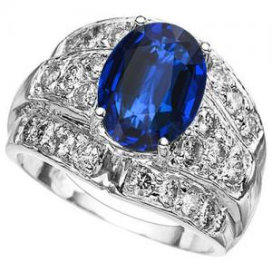 CHARMING ! 2.50 CT LAB GROWN SRI LANKA SAPPHIRE & 4/5 CT GENUINE DIAMOND 14KT SOLID GOLD RING