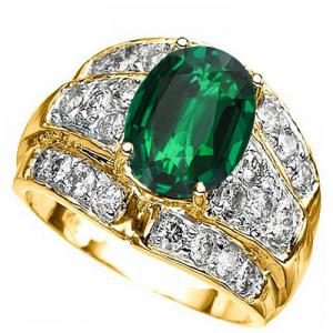 IRRESISTIBLE ! 2.50 CT LAB GROWN COLOMBIAN EMERALD & 4/5 CT GENUINE DIAMOND 14KT SOLID GOLD RING