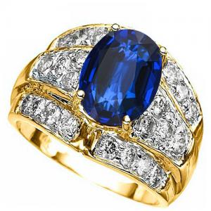VS CLARITY ! 2.50 CT LAB GROWN SRI LANKA SAPPHIRE & 4/5 CT GENUINE DIAMOND 14KT SOLID GOLD RING