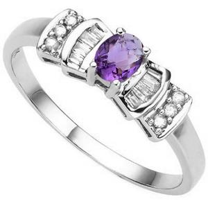 ELEGANT ! 1/5 CT AMETHYST & GENUINE DIAMOND 10KT SOLID GOLD RING