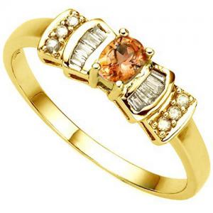 ADORABLE ! 1/4 CT ORANGE SAPPHIRE & DIAMOND 10KT SOLID GOLD RING