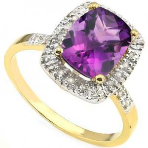 SUPERB ! 2.50 CT AMETHYST & GENUINE DIAMOND 10K SOLID GOLD RING