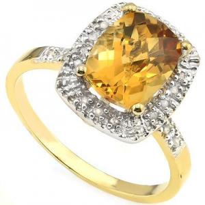 CLASSIC ! 1.65 CT CITRINE & GENUINE DIAMOND 10K SOLID GOLD RING