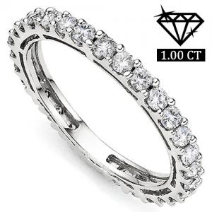 Guaranteed lowest price on Internet !- Band Ring - 14 kt. White gold - 1.00 ct. tw. Genuine Round Brilliant Cut Diamond (Lab-grown) - EX (IDeal Cut) E-F VS-SI