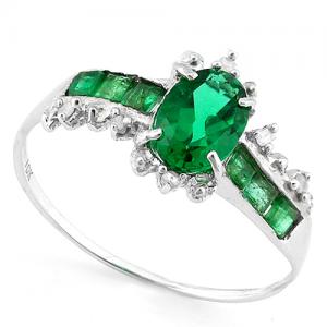 ALLURING ! 1.17 CT EMERALD & GENUINE DIAMOND 10KT SOLID GOLD RING