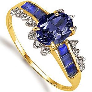 SPARKLING ! 4/5 CT LAB TANZANITE & GENUINE DIAMOND 10KT SOLID GOLD RING
