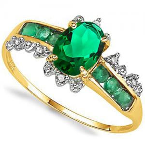 MARVELOUS ! 1.18 CT EMERALD & GENUINE DIAMOND 10KT SOLID GOLD RING