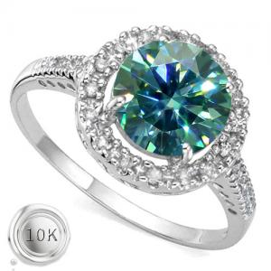 2.00 CT BLUE DIAMOND MOISSANITE & LAB GROWN DIAMOND 10KT SOLID GOLD RING