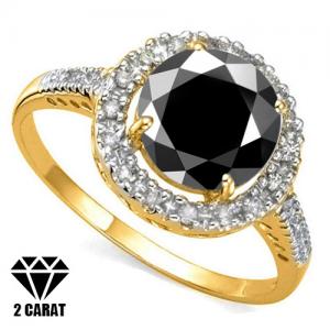 (CERTIFICATE REPORT) 2.00 CT BLACK DIAMOND MOISSANITE & 1/4 CT DIAMOND MOISSANITE 10KT SOLID GOLD ENGAGEMENT RING