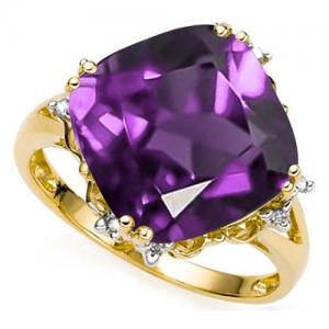 CHARMING ! 5.50 CT AMETHYST & DIAMOND 10KT SOLID GOLD RING