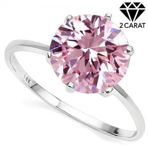 (CERTIFICATE REPORT) 2.00 CT FANCY PINK DIAMOND MOISSANITE (HEART & ARROWS CUT/VVS) SOLITAIRE 10KT SOLID GOLD ENGAGEMENT RING