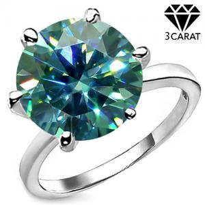 (CERTIFICATE REPORT) 3.00 CT FANCY BLUE DIAMOND MOISSANITE (HEART & ARROWS CUT/VVS) SOLITAIRE 10KT SOLID GOLD ENGAGEMENT RING