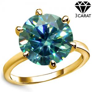 (CERTIFICATE REPORT) 3.00 CT FANCY BLUE DIAMOND MOISSANITE (HEART & ARROWS CUT/VVS) SOLITAIRE 10KT SOLID GOLD ENGAGEMENT RING