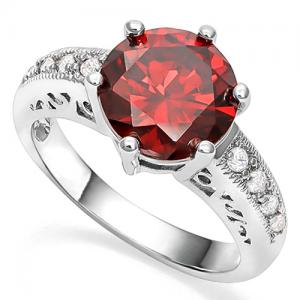 RING SIZE 8 ! CREATED GARNET & 5A CUBIC ZIRCONIA GERMAN SILVER RING