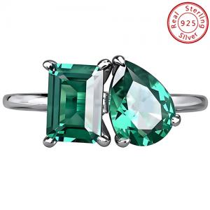 NEW! CREATED EMERALD 18K WHITE GOLD OVER STERLING SILVER RING