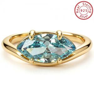 NEW! CREATED BLUE TOPAZ 18K YELLOW GOLD OVER STERLING SILVER RING