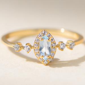 NEW! BLUE TOPAZ 18K YELLOW GOLD OVER SILVER RING