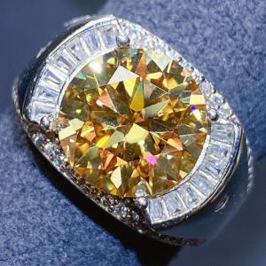 NEW!! (CERTIFICATE REPORT) 5.00 CT YELLOW DIAMOND MOISSANITE & CREATED WHITE SAPPHIRE MENS 925 STERLING SILVER RING