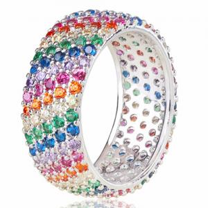 NEW! CREATED MIX COLOR SAPPHIRE 18K WHITE GOLD PLATED GERMAN SILVER RING