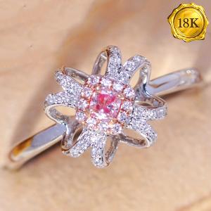 LUXURY COLLECTION !  (CERTIFICATE REPORT) 0.26 CTW GENUINE PINK DIAMOND & GENUINE DIAMOND 18KT SOLID GOLD RING