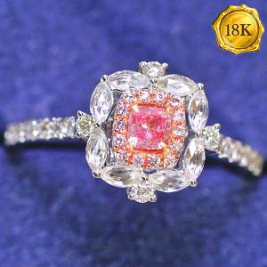 (CERTIFICATE REPORT) LUXURY COLLECTION ! 0.40 CTW GENUINE PINK DIAMOND & GENUINE DIAMOND 18KT SOLID GOLD RING