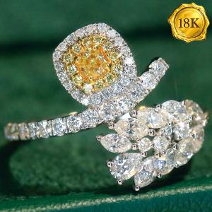 LUXURY COLLECTION ! 0.20 CT GENUINE YELLOW DIAMOND & 46PCS GENUINE DIAMOND 18KT SOLID GOLD RING