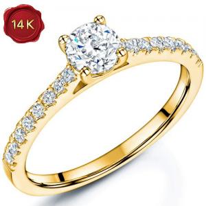 Guaranteed lowest price on Internet !- Engagement Ring - 14kt yellow gold - 0.65 ct. tw. Genuine Round Brilliant Cut Diamond (Lab-grown) - EX (IDeal Cut) E-F VS-SI