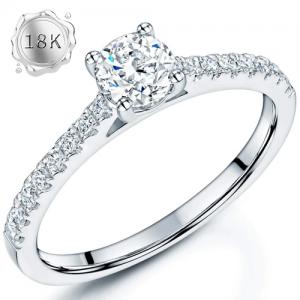Guaranteed lowest price on Internet !- Engagement Ring - 18kt white gold - 0.65 ct. tw. Genuine Round Brilliant Cut Diamond (Lab-grown) - EX (IDeal Cut) E-F VS-SI