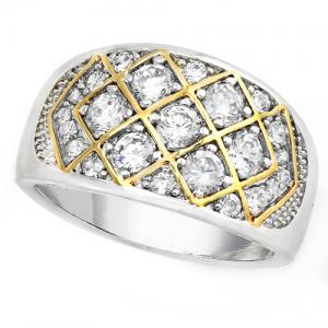 SMASHING ! LAB CREATED DIAMOND 18K GOLD PLATED GERMAN SILVER TWO TONE RING