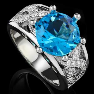 ADORABLE ! CREATED SWISS TOPAZ & FLAWLESS CREATED DIAMOND 18K GOLD PLATED GERMAN SILVER RING