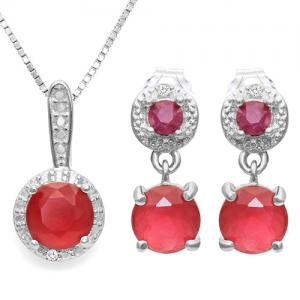 SPLENDID ! WOMENS 14K WHITE GOLD OVER SOLID STERLING SILVER DIAMONDS & 1/4 CT RUBY SET