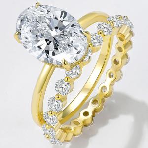 NEW! CREATE WHITE SAPPHIRE 2-PIECES SET RING 18K YELLOW GOLD OVER SILVER SET