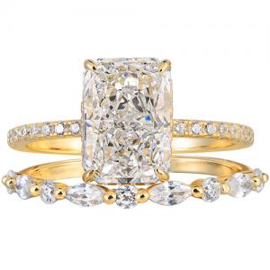 NEW! CREATE WHITE SAPPHIRE 2-PIECES SET RING 18K YELLOW GOLD OVER SILVER SET
