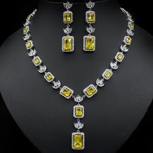 NEW! CREATED YELLOW & WHITE SAPPHIRE EARRINGS & NECKLACE 18K WHITE GOLD PLATED GERMAN SILVER SET