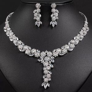 NEW! CREATED WHITE SAPPHIRE EARRINGS & NECKLACE 18K WHITE GOLD PLATED GERMAN SILVER SET