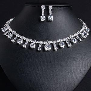 NEW! CREATED WHITE SAPPHIRE EARRINGS & NECKLACE 18K WHITE GOLD PLATED GERMAN SILVER SET